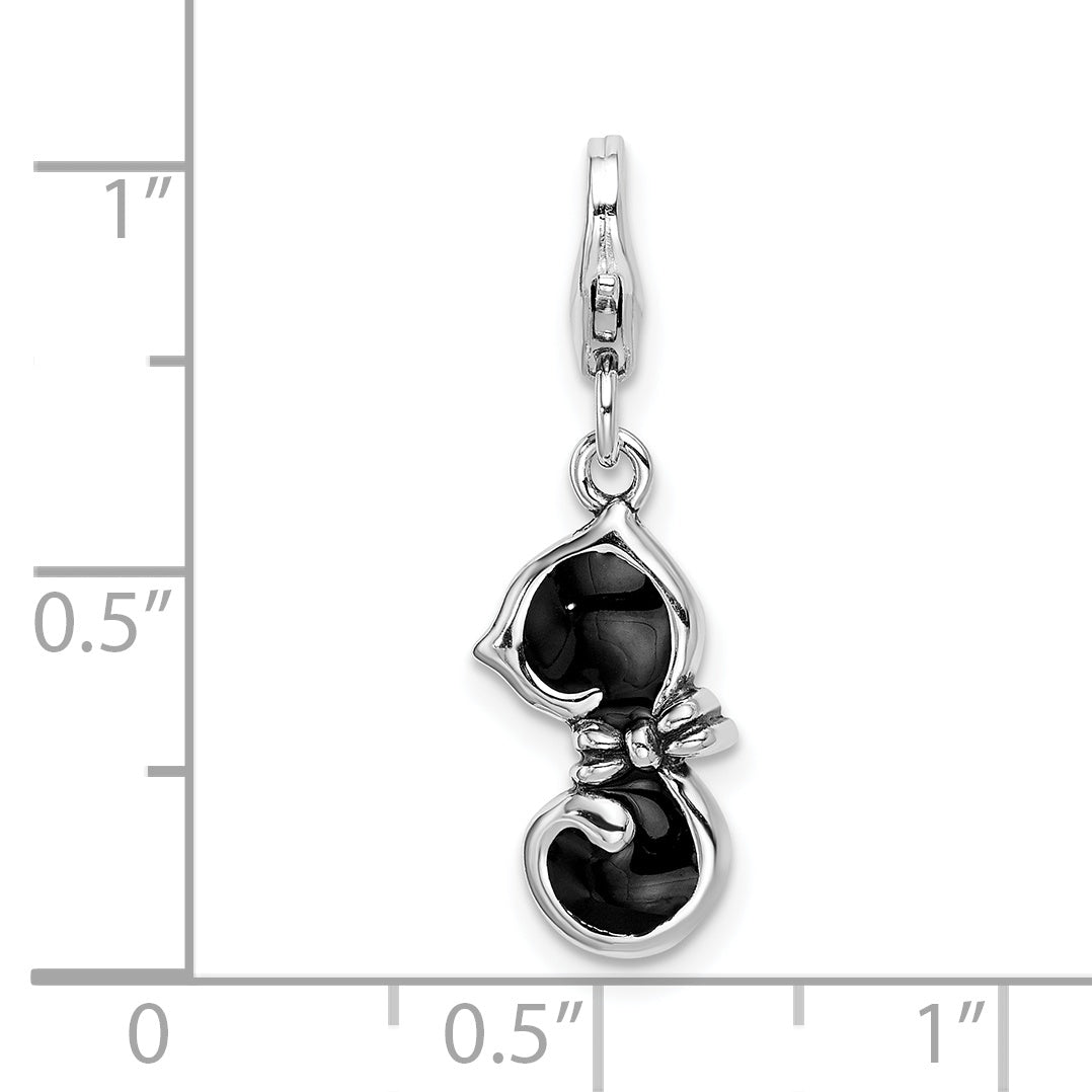 Sophia Jewelers 925 Sterling Silver Black Enamel Cat Charm with Rhodium Plating