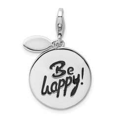 Sterling Silver Polished BE HAPPY Lobster Clasp Charm