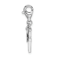 Sterling Silver CZ Cross Charm with Rhodium Polished Finish