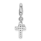 Sterling Silver CZ Cross Charm with Rhodium Polished Finish