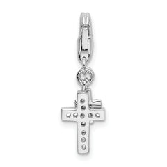 Sterling Silver CZ Cross Charm with Rhodium Polished Finish