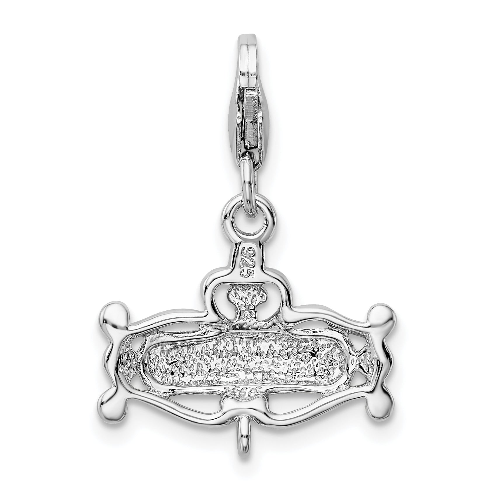 Sterling Silver 925 Pink CZ Princess Charm with Rhodium Plating