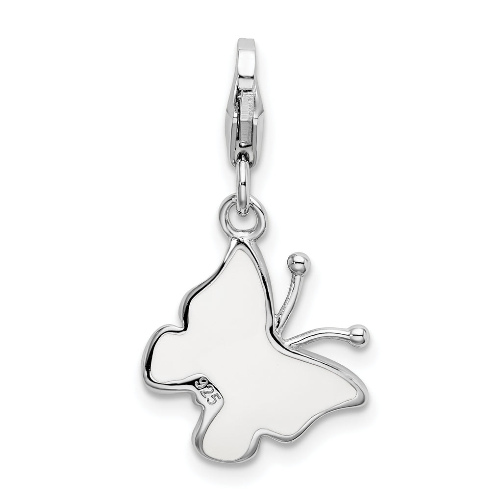 Sterling Silver Enamel Pink Butterfly Charm with Lobster Clasp