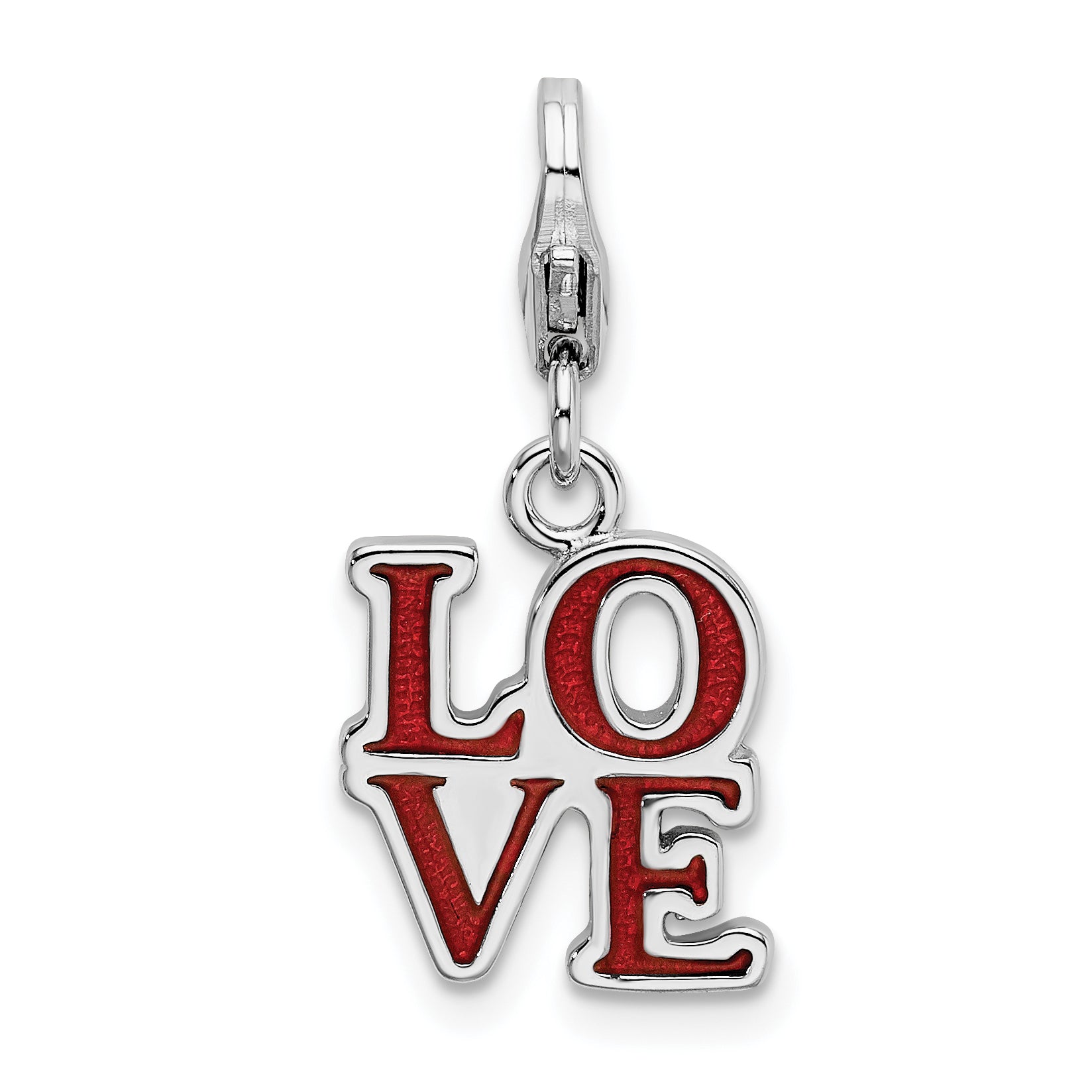 Amore La Vita Sterling Silver Rhodium-plated Polished Red Enameled LOVE Charm with Fancy Lobster Clasp Main image