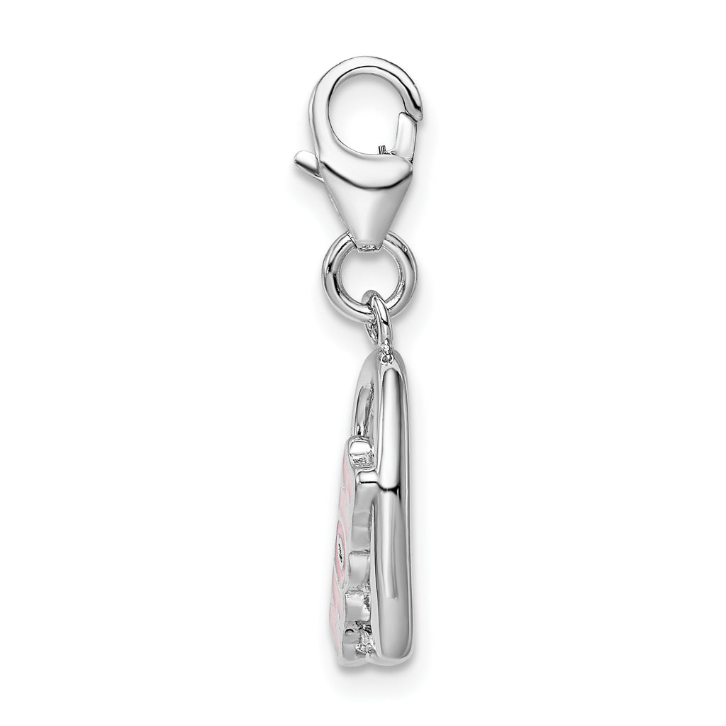 Sterling Silver 925 Heart Charm with Crystals and Enamel