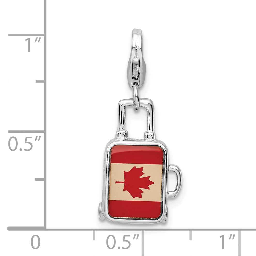Sterling Silver Enamel Canadian Flag Charm with Rhodium Plating