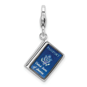 Enameled Passport Charm in Sterling Silver with Lobster Clasp - Sophia Jewelers