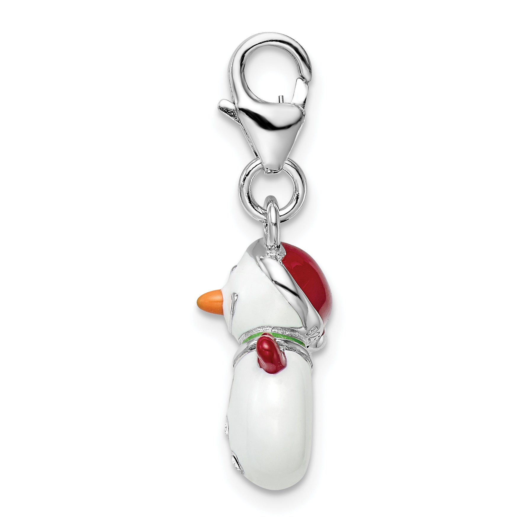 Amore La Vita Sterling Silver Rhodium-plated Polished 3-D Enameled with Crystal From Crystal Snowman Lobster Clasp Charm Secondary image