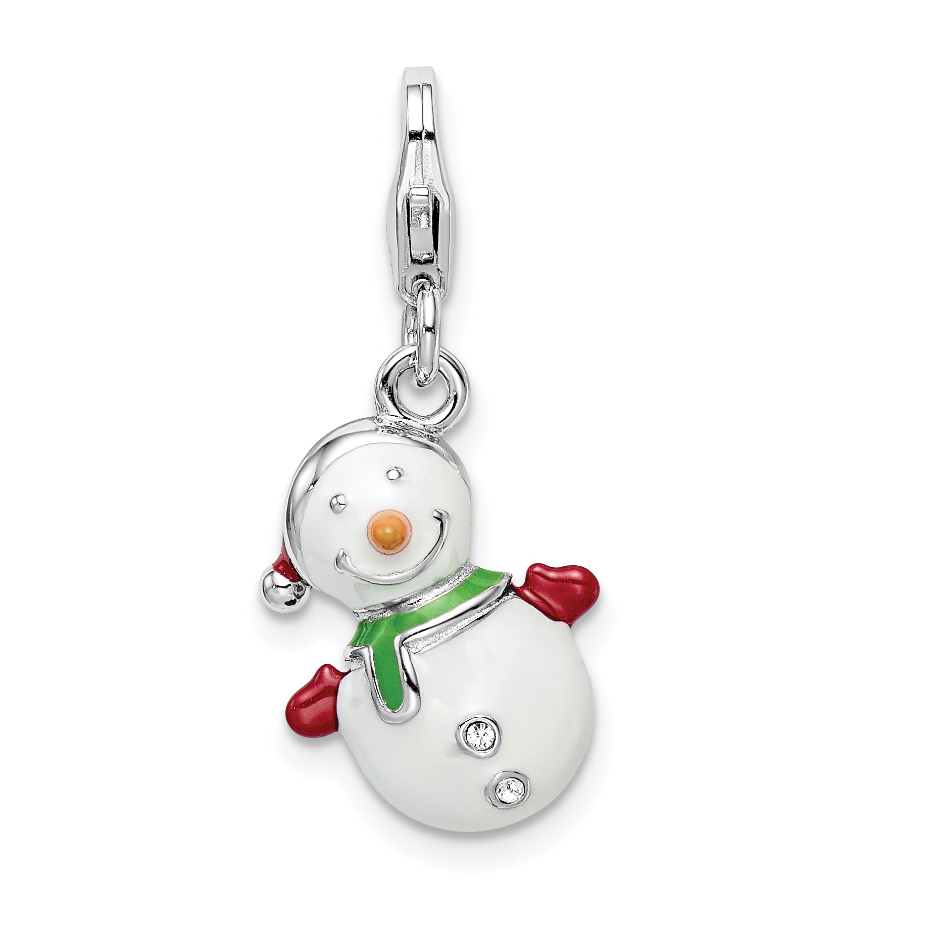 Amore La Vita Sterling Silver Rhodium-plated Polished 3-D Enameled with Crystal From Swarovski Snowman Lobster Clasp Charm Main image