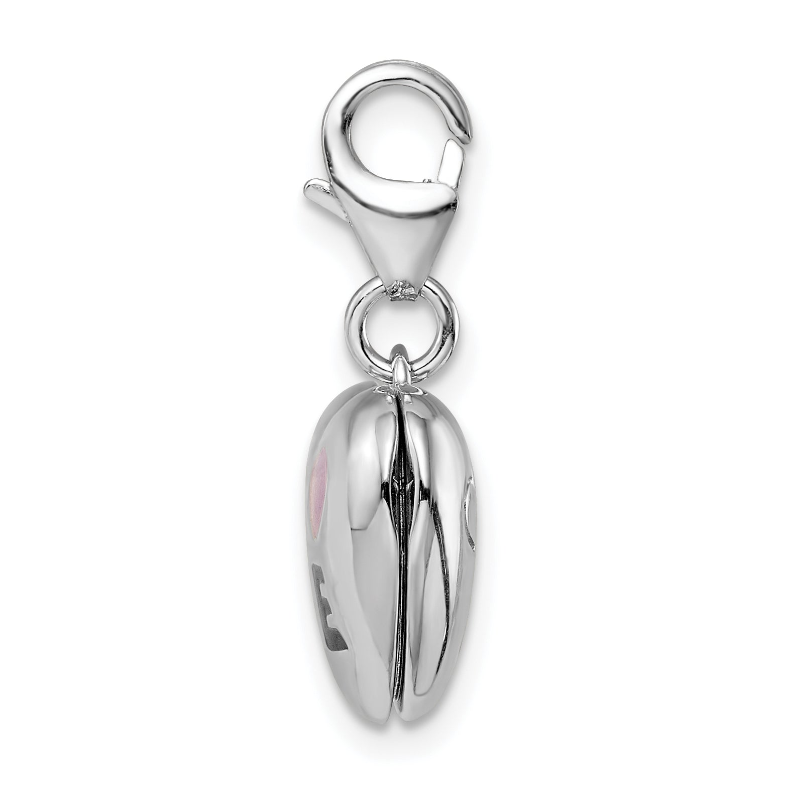 Sterling Silver Enameled Heart Locket Charm with Reversible CZ Detail