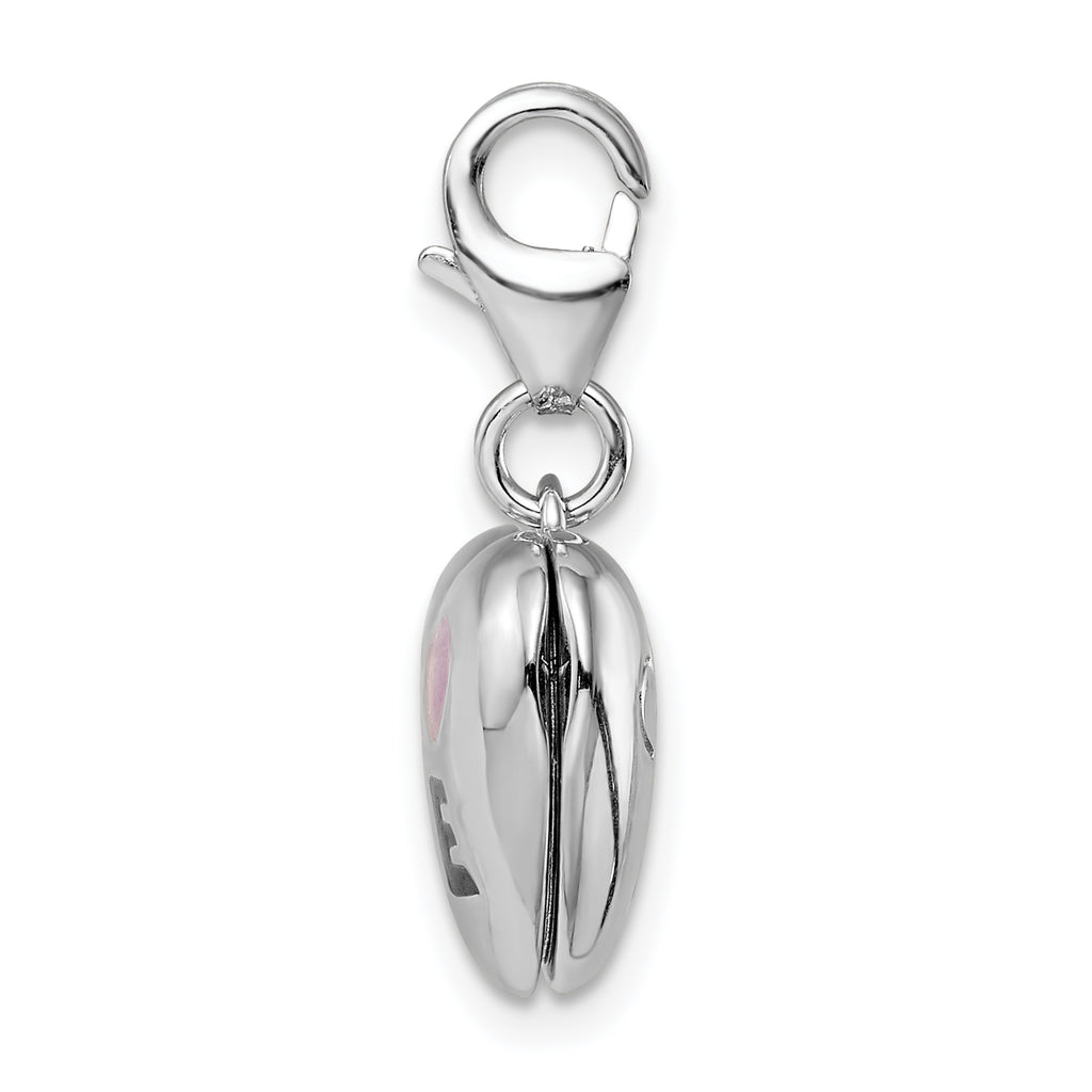 Sterling Silver Enameled Heart Locket Charm with Reversible CZ Detail