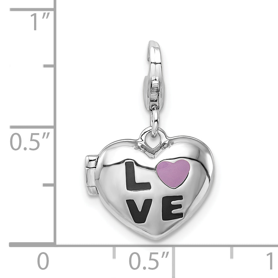 Sterling Silver Enameled Heart Locket Charm with Reversible CZ Detail