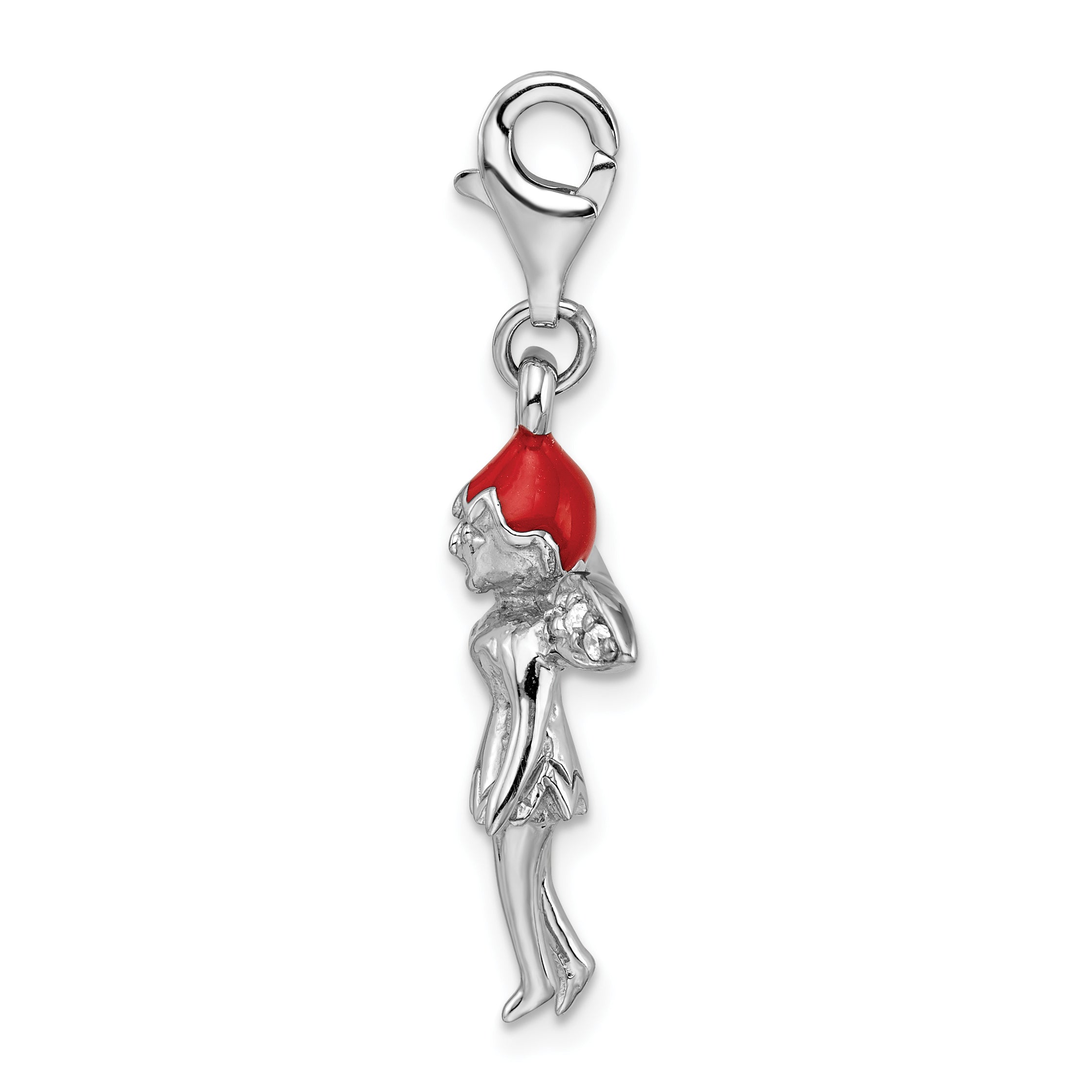 Sterling Silver Enameled w/ CZ 3D Fairy Lobster Clasp Charm