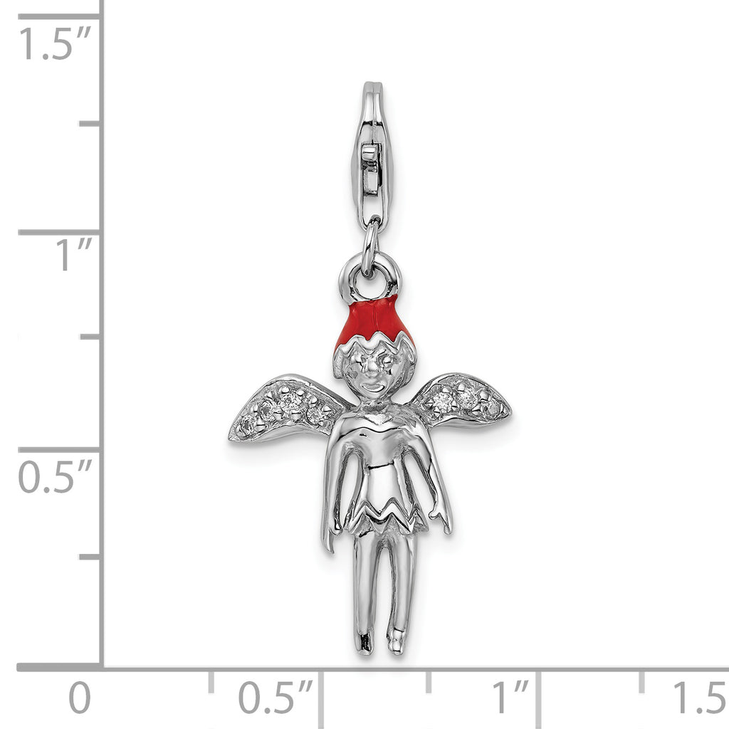 Sterling Silver 3D Fairy Charm with CZ Accent and Enamel