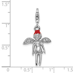 Sterling Silver Enameled w/ CZ 3D Fairy Lobster Clasp Charm