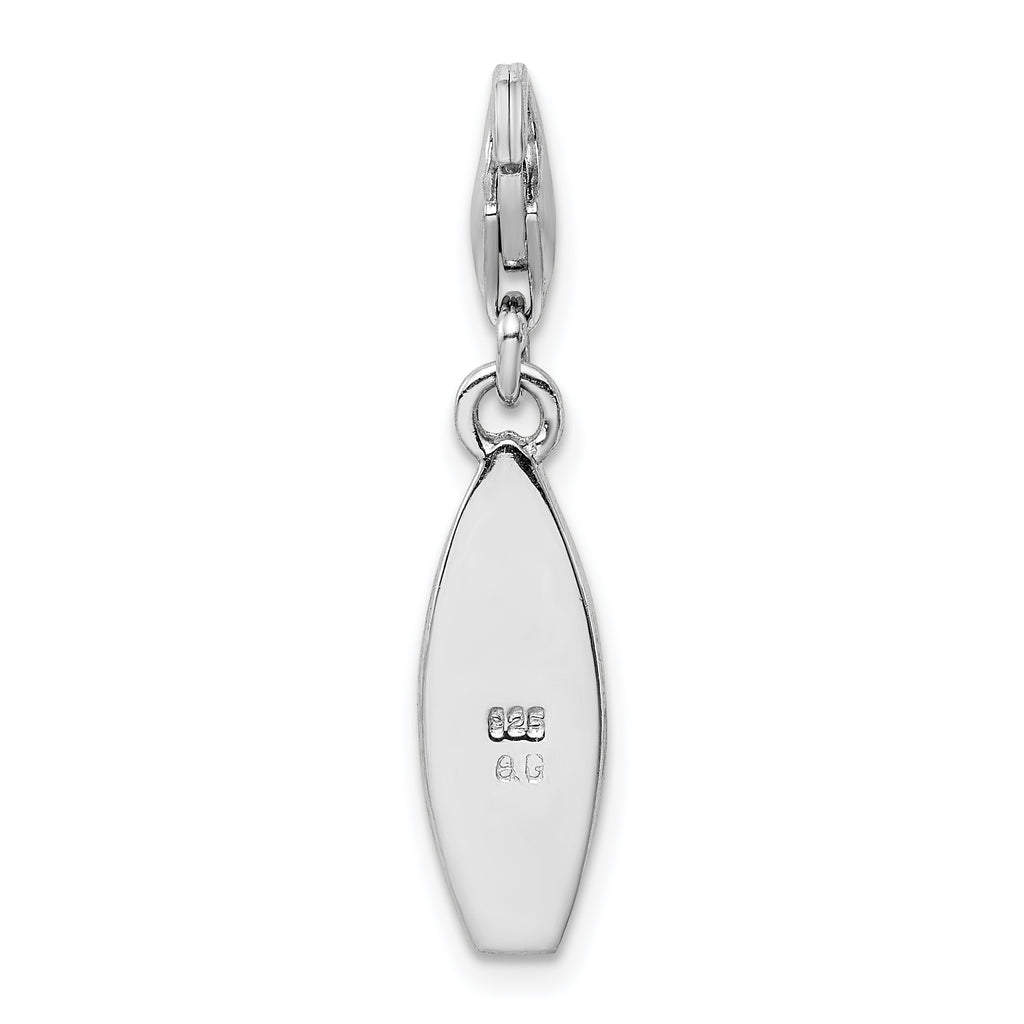 925 Sterling Silver Surf Board Charm with Enamel Floral Design