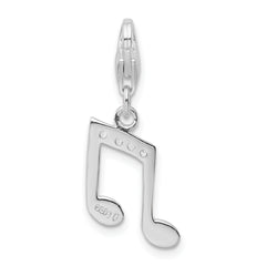 Sterling Silver CZ Music Note Charm with Rhodium Plating Elegance