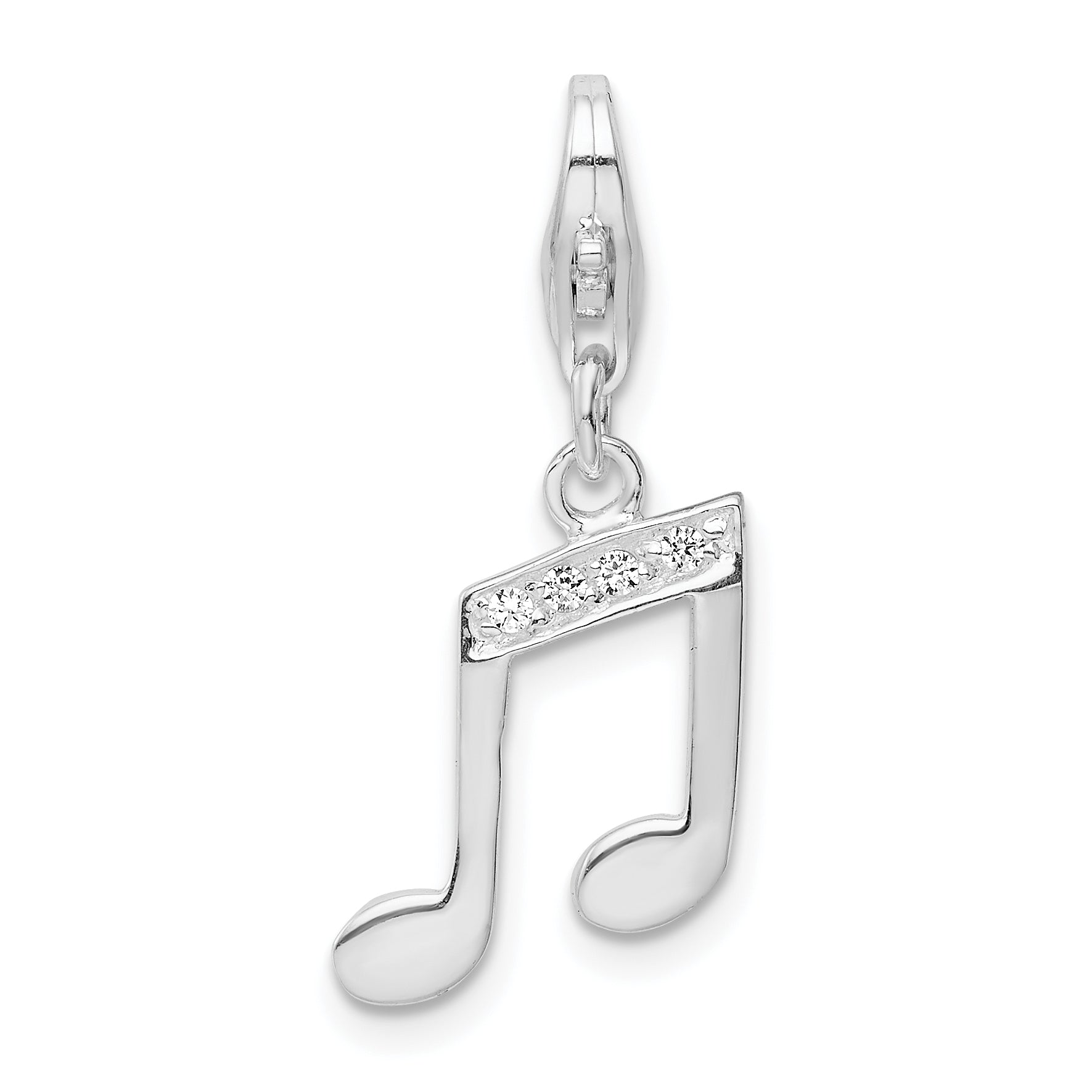 Amore La Vita Sterling Silver Rhodium-plated Polished CZ Music Note Lobster Clasp Charm Main image