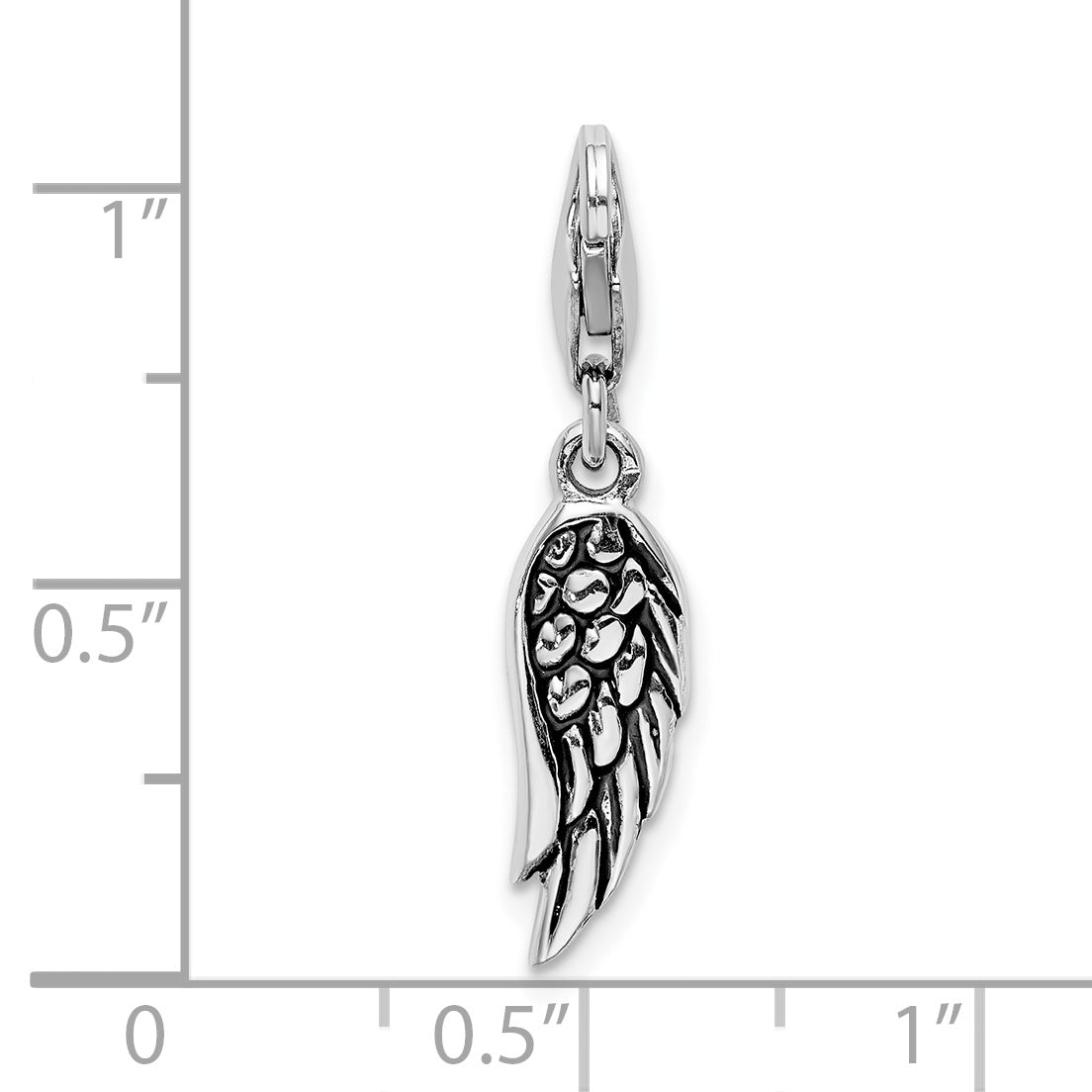 Sterling Silver 3D Wing Charm with Rhodium Polished Finish