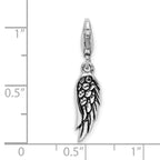 Sterling Silver 3D Wing Charm with Rhodium Polished Finish