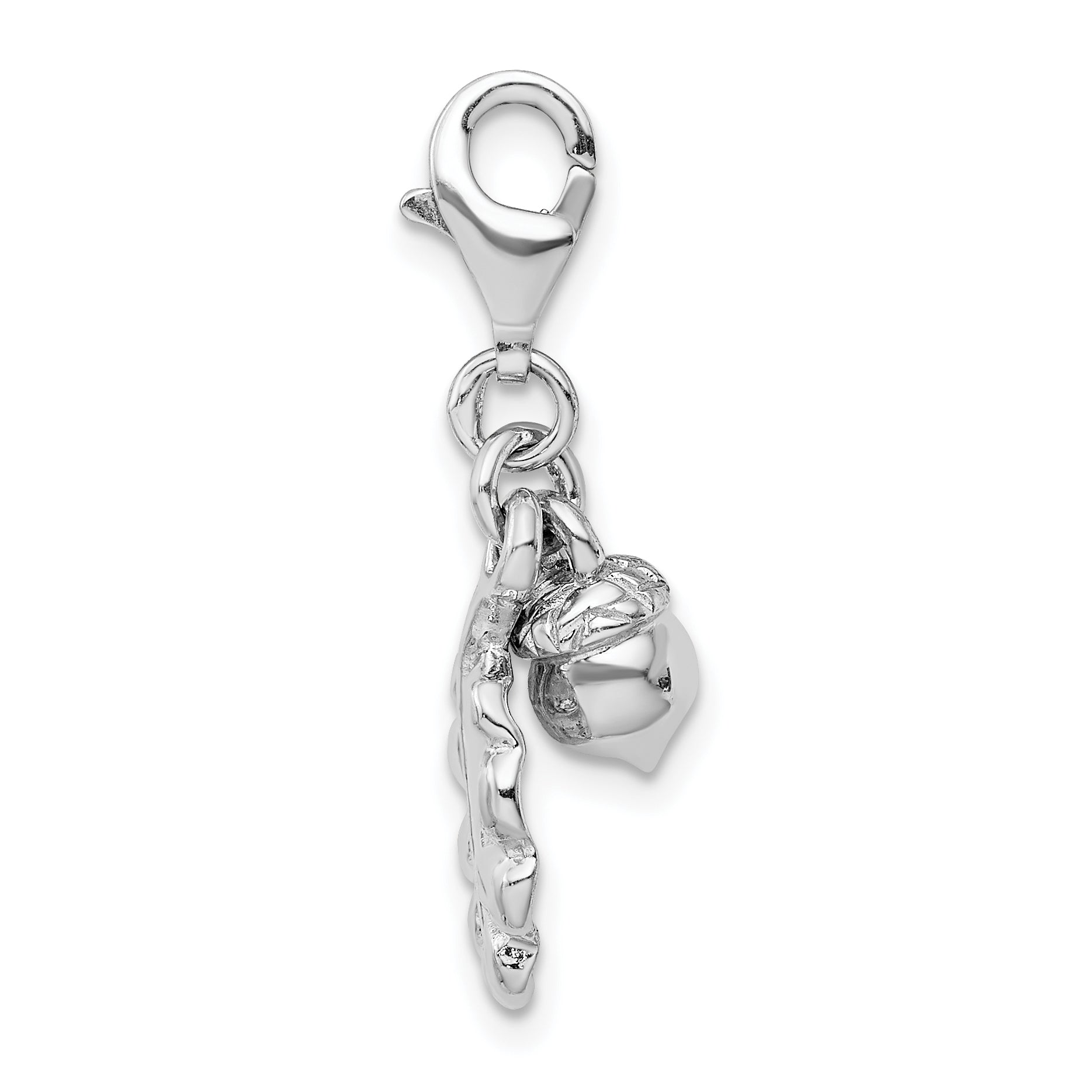 Sterling Silver 3D Acorn and Leaf Charm with Rhodium Plating Secondary image