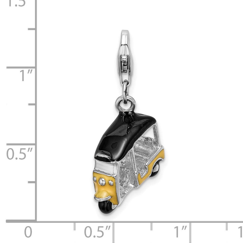 Sterling Silver Golf Cart Charm with Yellow Enamel and Lobster Clasp