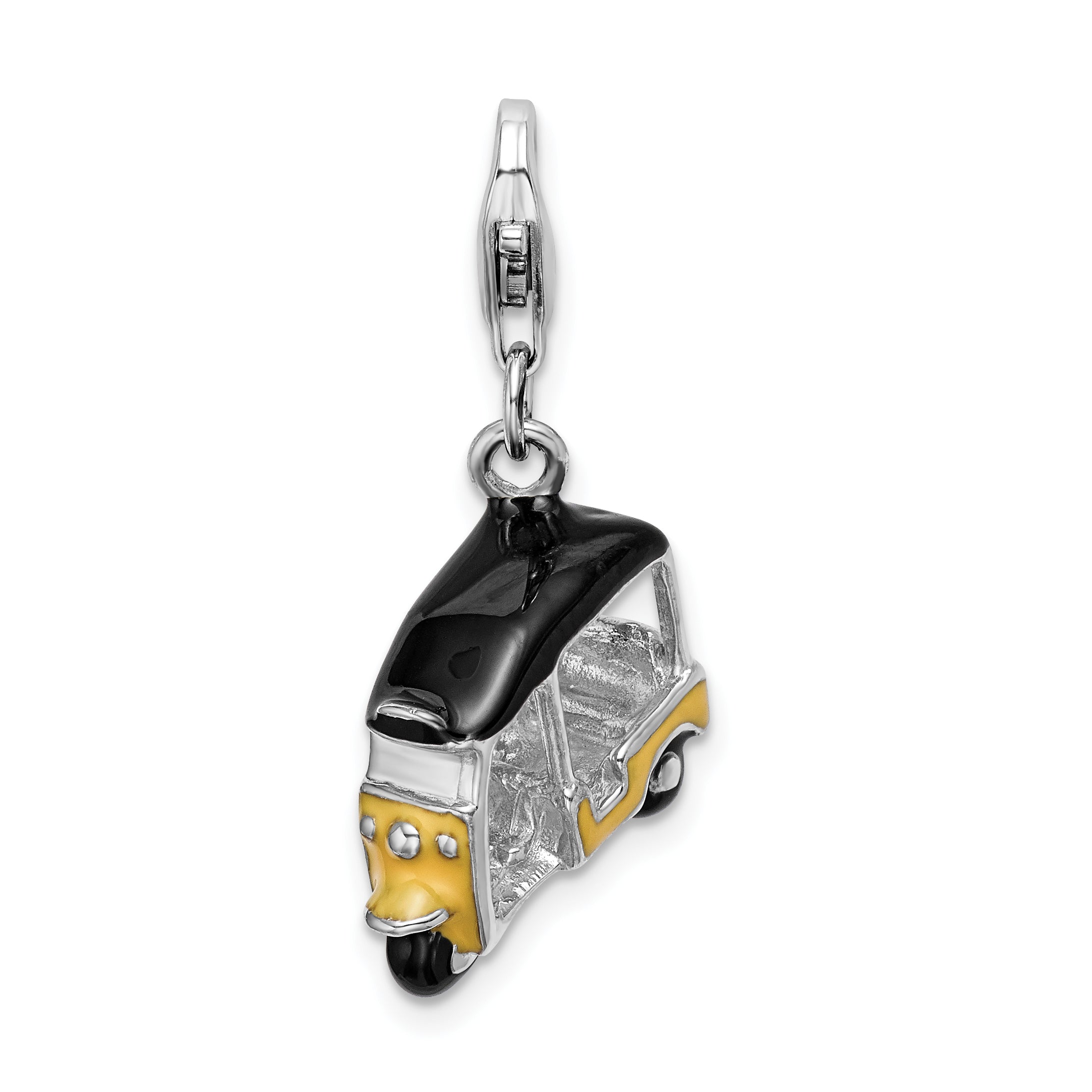 Amore La Vita Sterling Silver Rhodium-plated 3-D Polished Enameled Yellow Golf Cart Charm with Fancy Lobster Clasp Main image