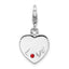 Amore La Vita Sterling Silver Rhodium-plated Polished with Red CZ LOVE Heart Charm with Lobster Clasp