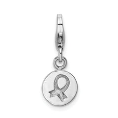 Sterling Silver RH Hammered Awareness Ribbon Lobster Clasp Charm