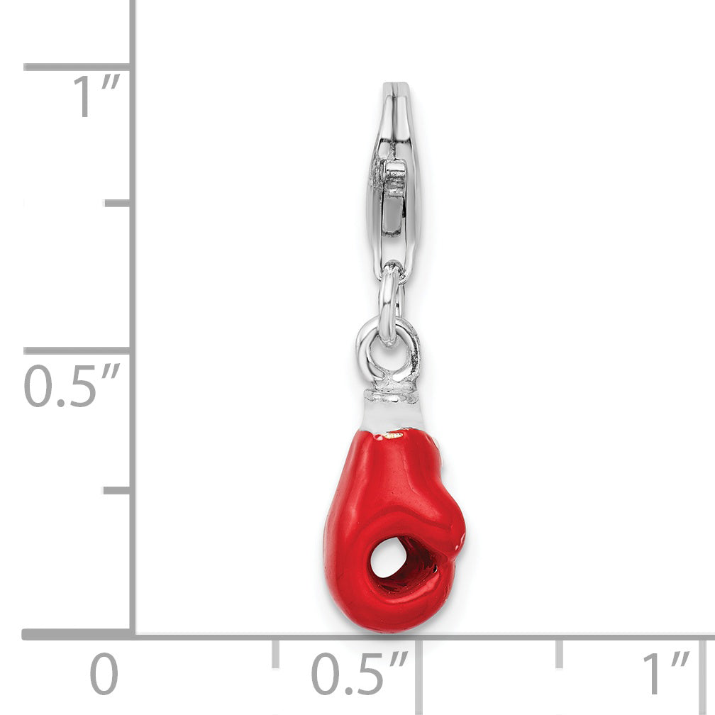 Sterling Silver Enamel Boxing Glove Charm with Rhodium Polish