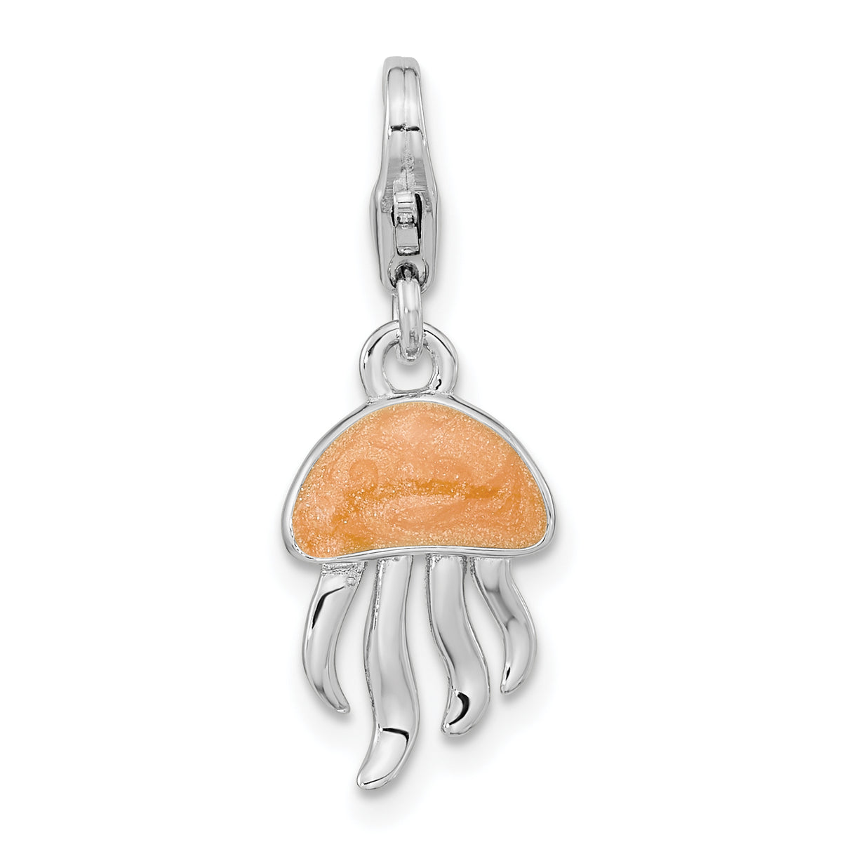 Amore La Vita Sterling Silver Rhodium-plated Polished 3-D Glitter Enameled Jellyfish Charm with Fancy Lobster Clasp