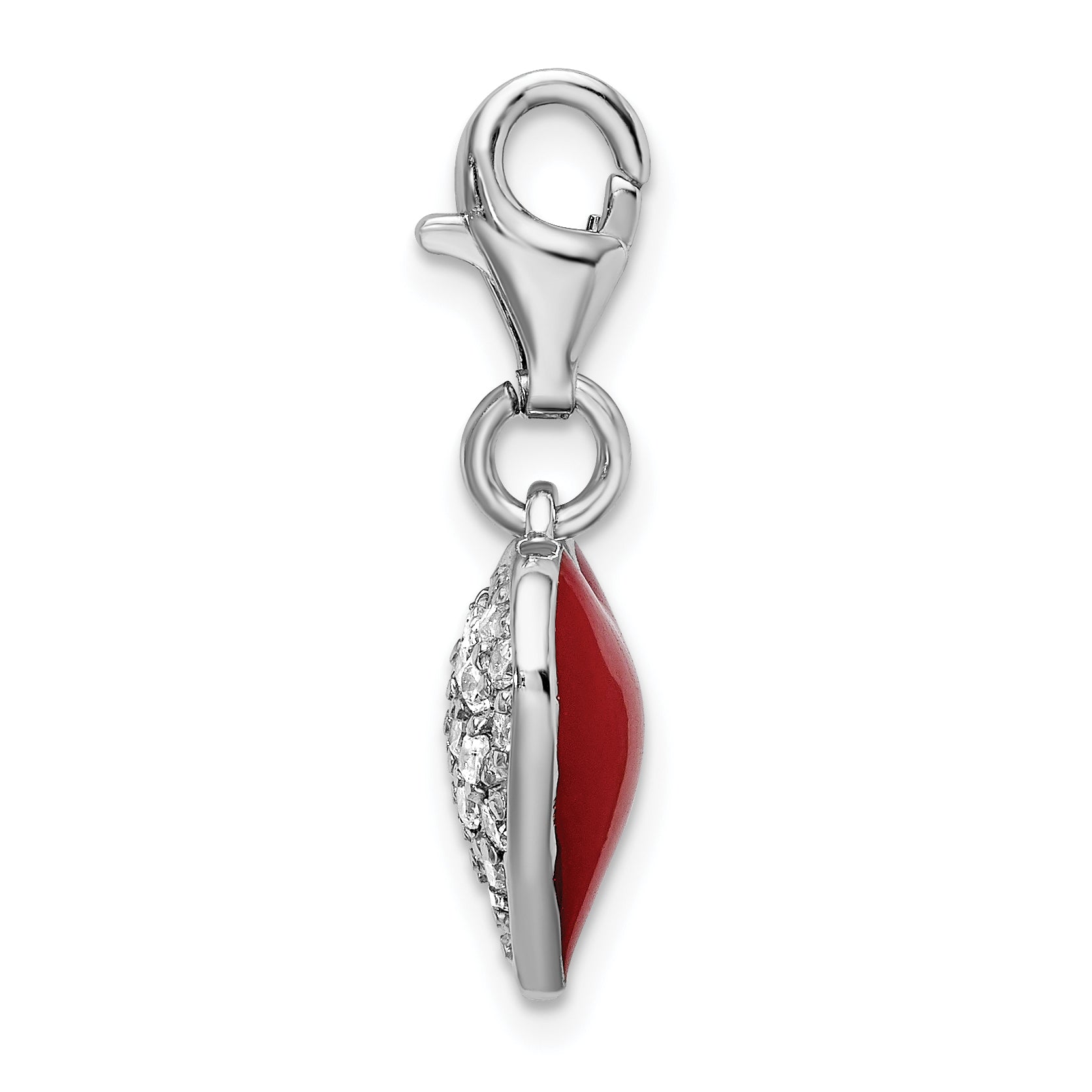 Amore La Vita Sterling Silver Rhodium-plated Polished 3-D CZ and Red Enameled Reversible Heart Charm with Fancy Lobster Clasp