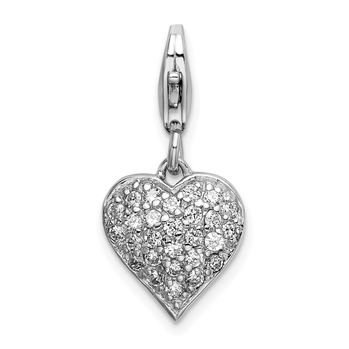 Amore La Vita Sterling Silver Rhodium-plated Polished 3-D CZ and Red Enameled Reversible Heart Charm with Fancy Lobster Clasp