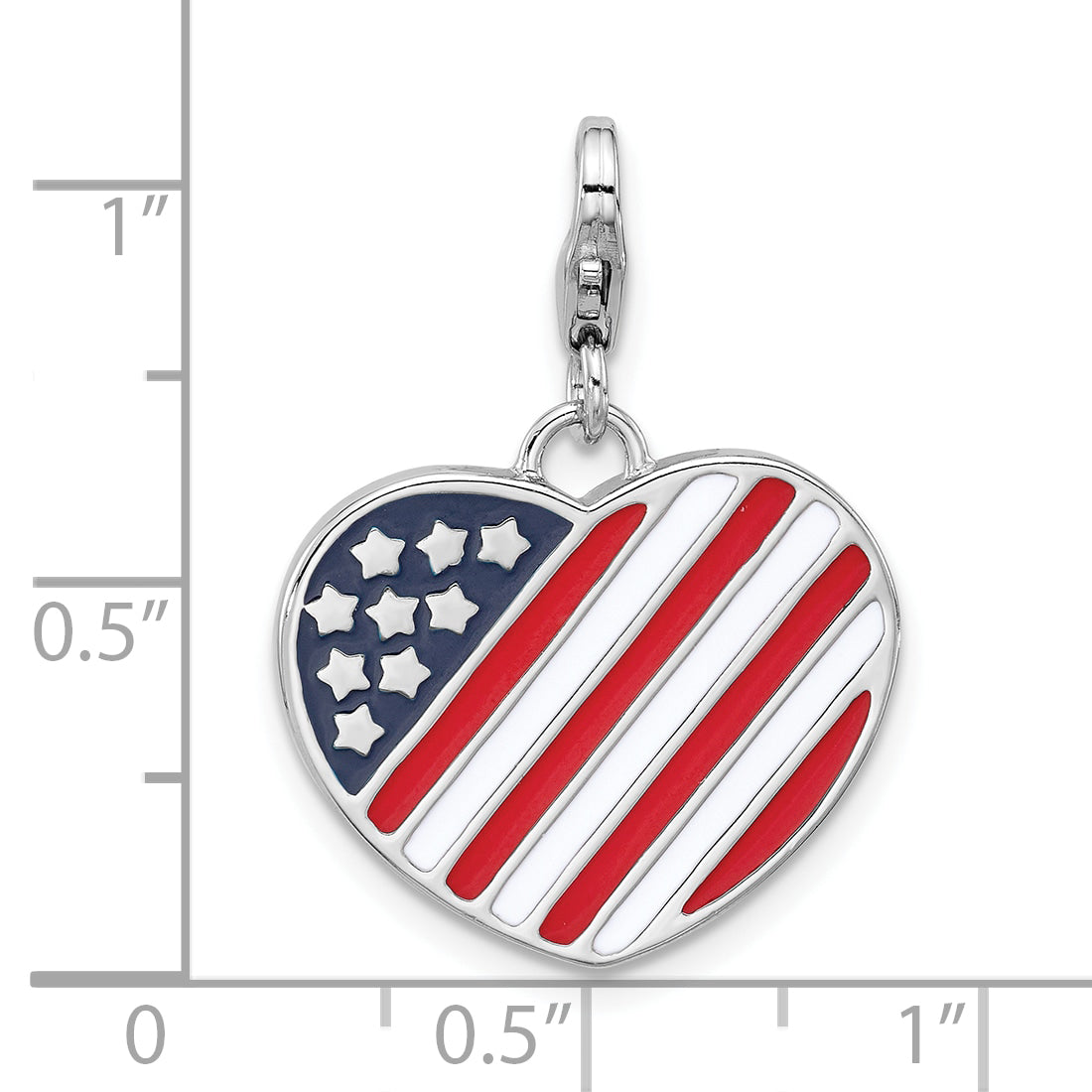 Sterling Silver Amore La Vita Rhod-plated Enameled USA Flag Heart Charm
