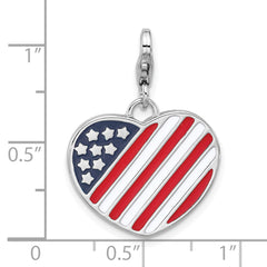 Sterling Silver Amore La Vita Rhod-plated Enameled USA Flag Heart Charm