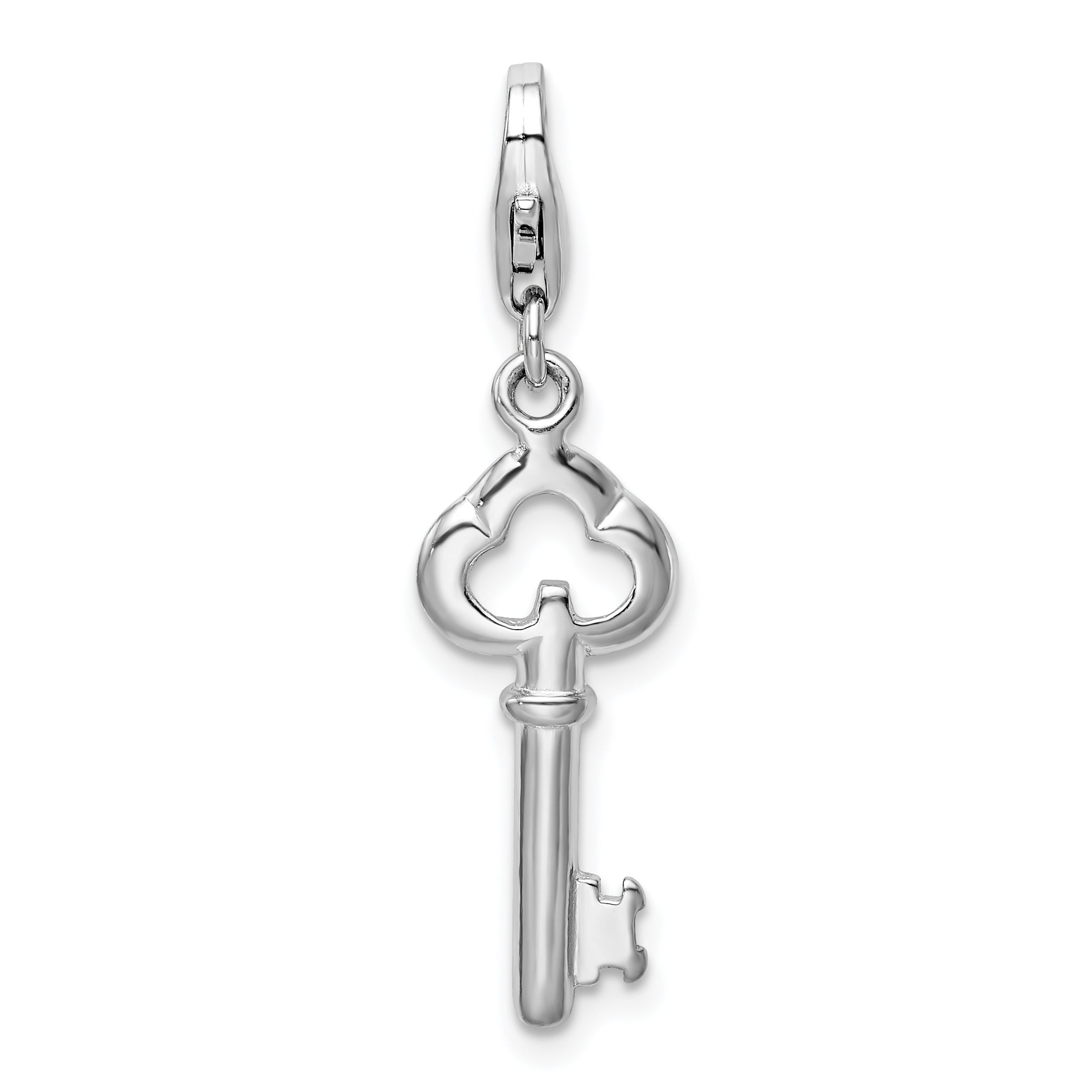 Amore La Vita Sterling Silver Rhodium-plated Polished Skeleton Key Charm with Fancy Lobster Clasp Main image