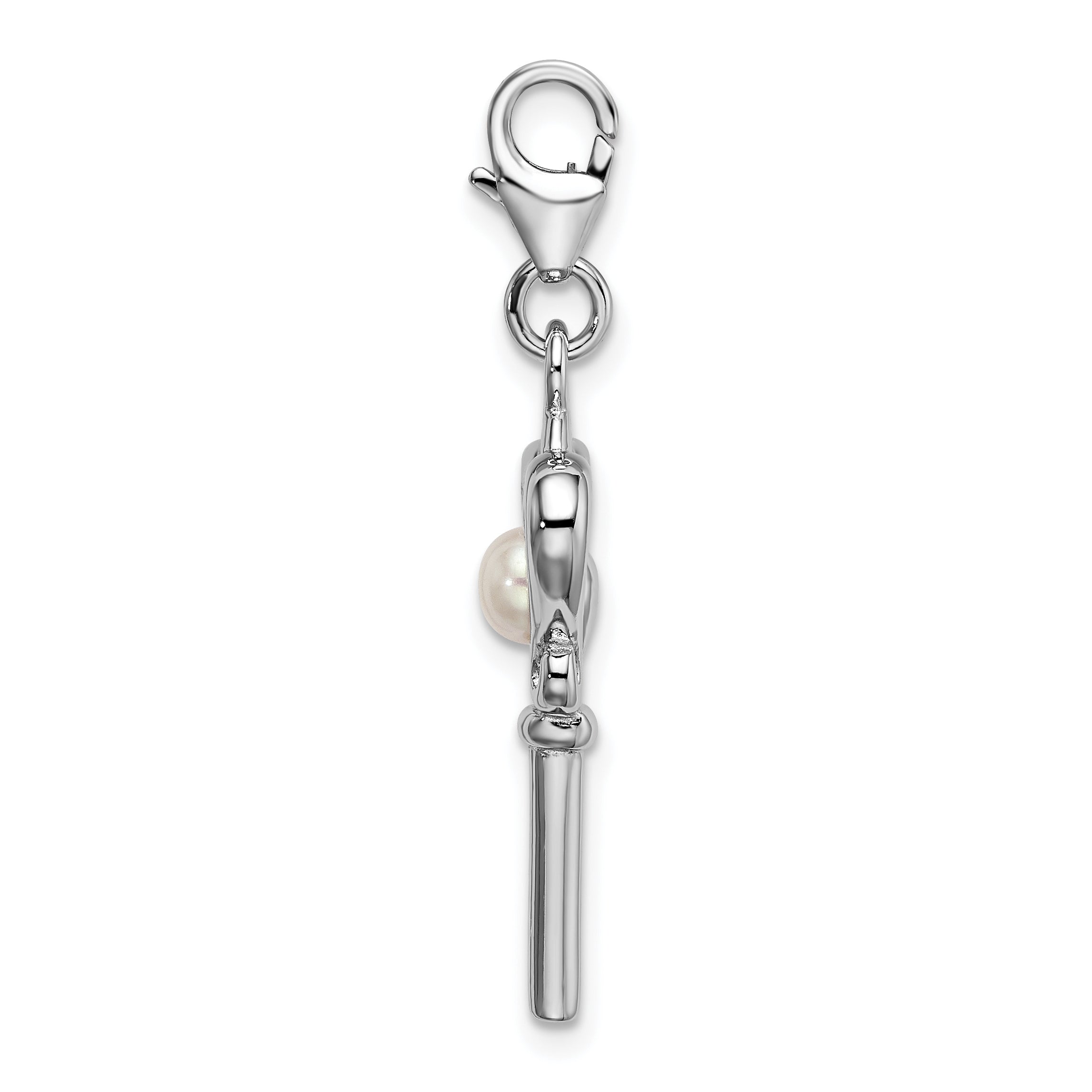 Sophia Jewelers Sterling Silver Pearl Key Charm with Rhodium Finish Secondary image