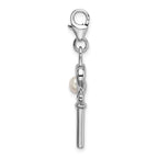 Sophia Jewelers Sterling Silver Pearl Key Charm with Rhodium Finish