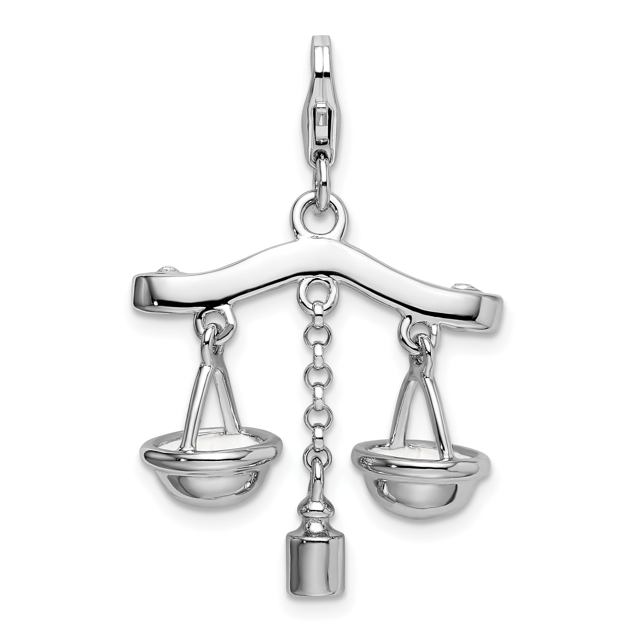 Amore La Vita Sterling Silver Rhodium-plated Polished 3-D Enameled Scales of Justice Charm with Fancy Lobster Clasp Main image
