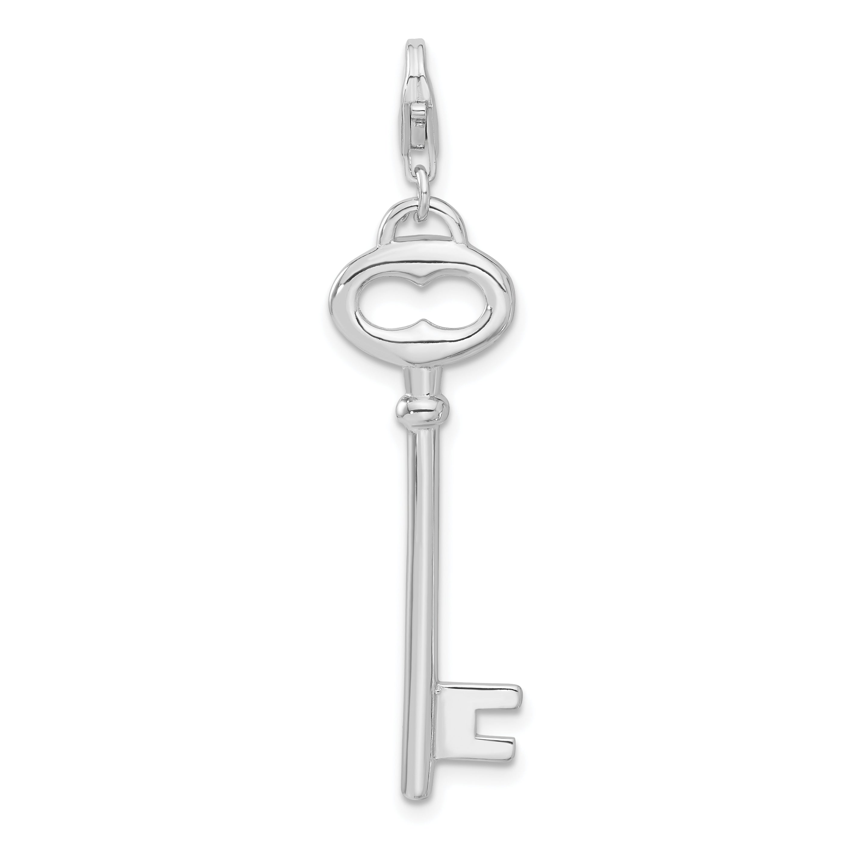 Sterling Silver Polished Open Oval Heart Key w/Lobster Clasp Charm Main image