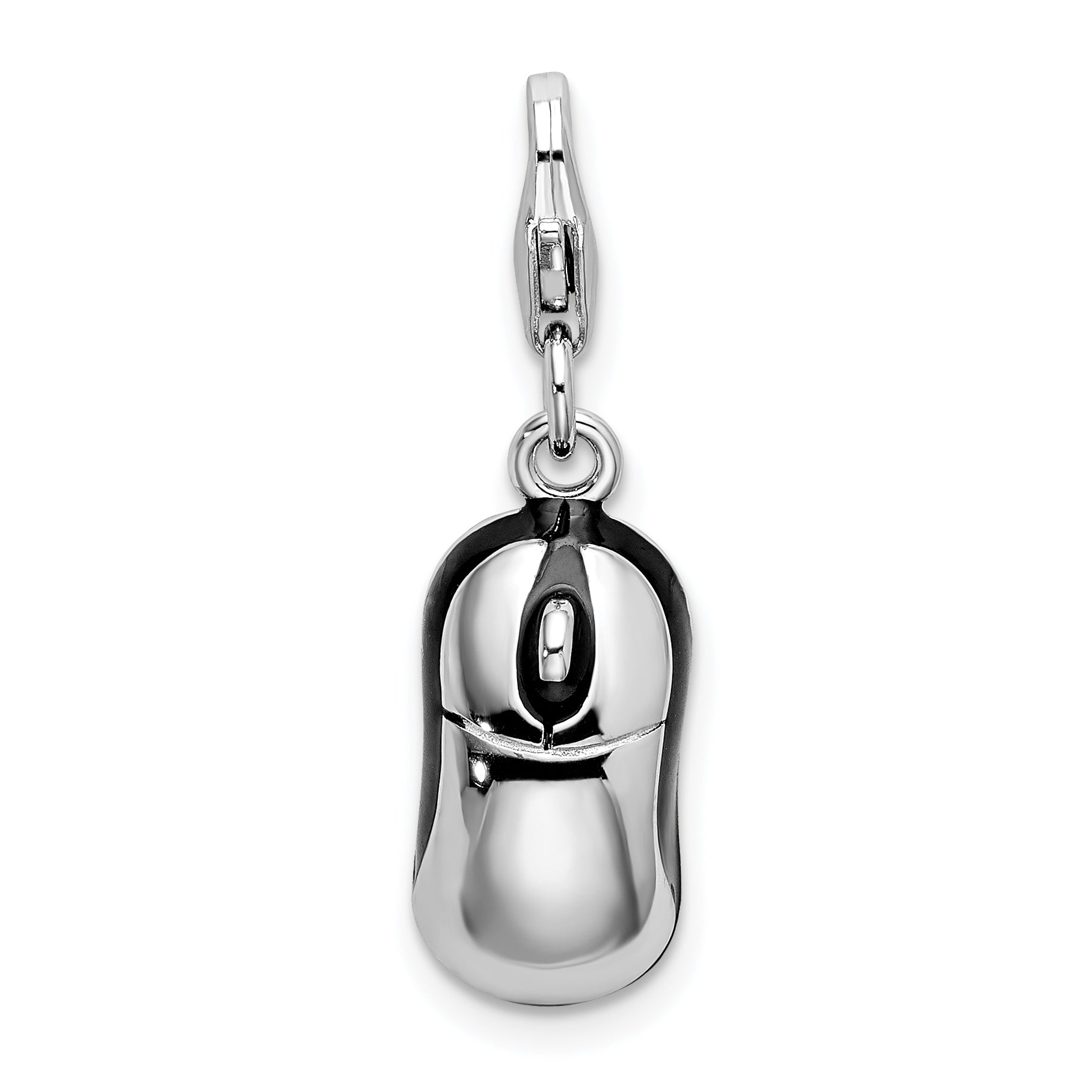 Amore La Vita Sterling Silver Rhodium-plated Polished 3-D Enameled Mouse Charm with Fancy Lobster Clasp Main image