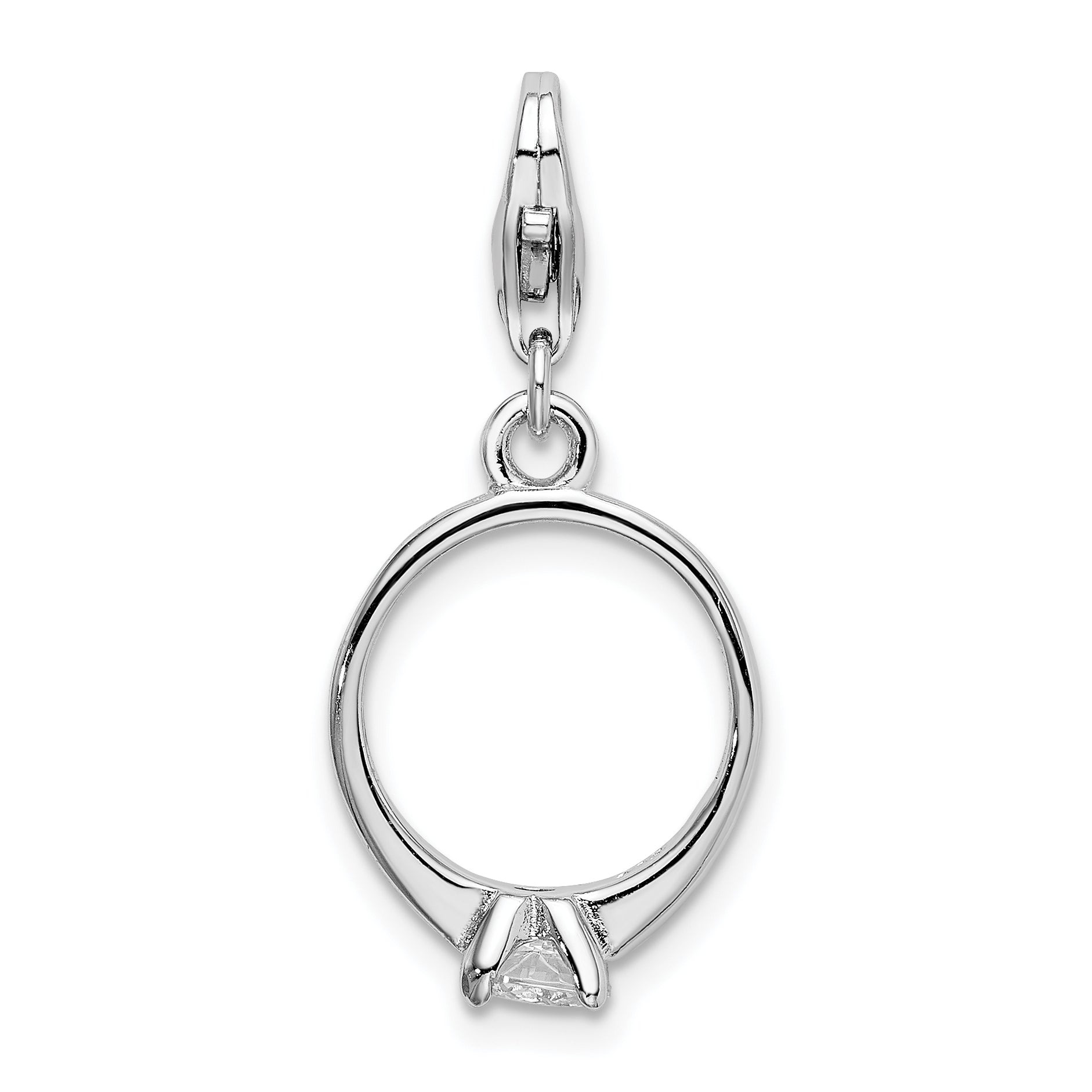 Amore La Vita Sterling Silver Rhodium-plated Polished 3-D CZ Polished Engagement Ring Charm with Fancy Lobster Clasp Main image