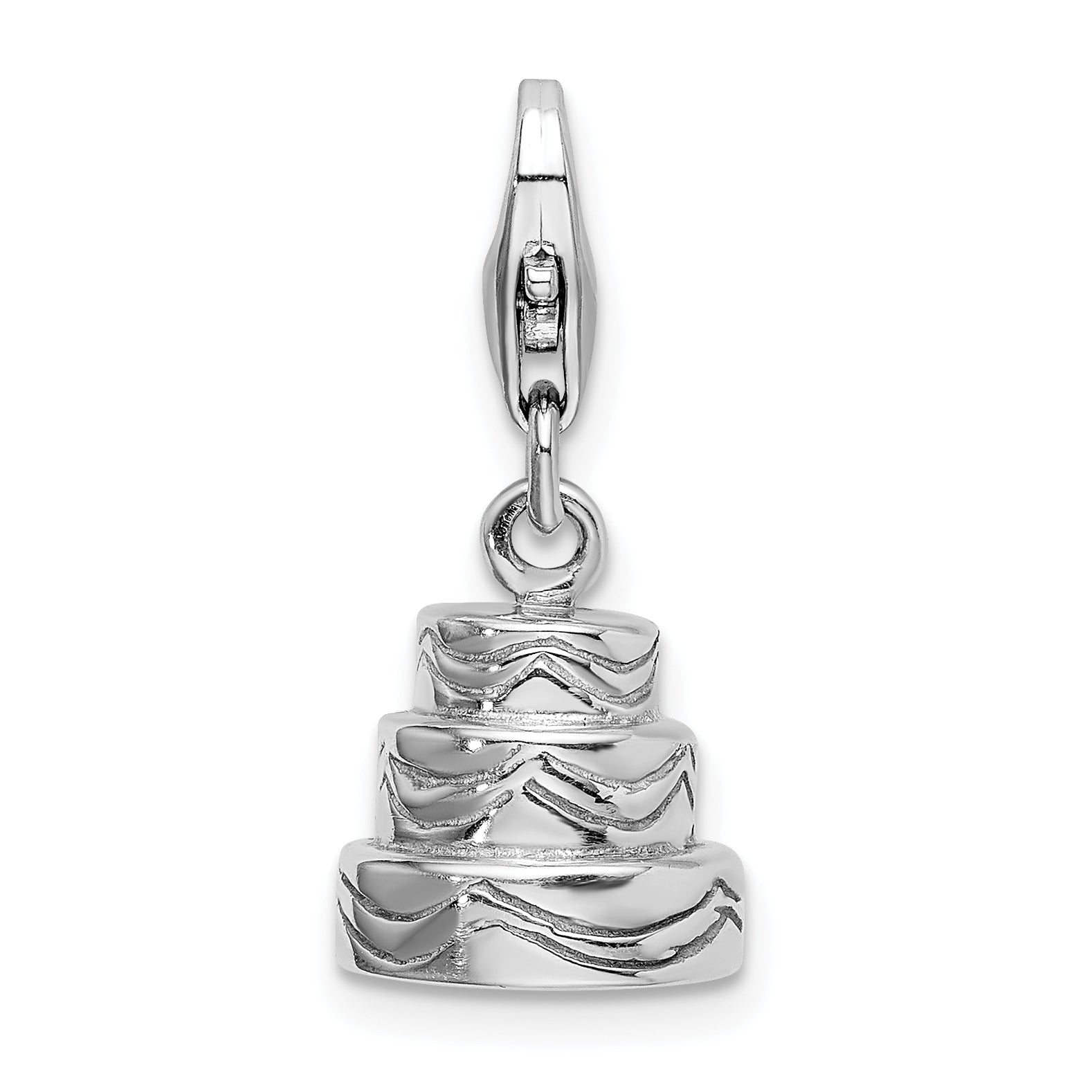 Amore La Vita Sterling Silver Rhodium-plated Polished 3-D Wedding Cake Charm with Fancy Lobster Clasp Main image