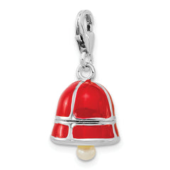 Sterling Silver FW Cultured Pearl Red Enamel Bell w/Lobster Clasp Charm