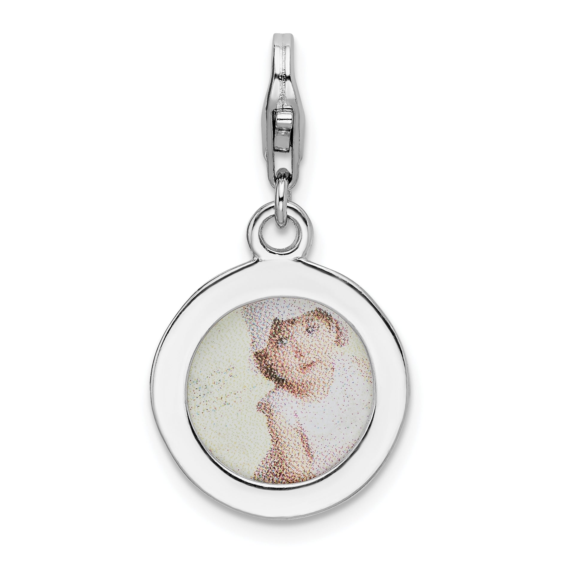 Amore La Vita Sterling Silver Rhodium-plated Polished Circle Frame Charm with Fancy Lobster Clasp Main image