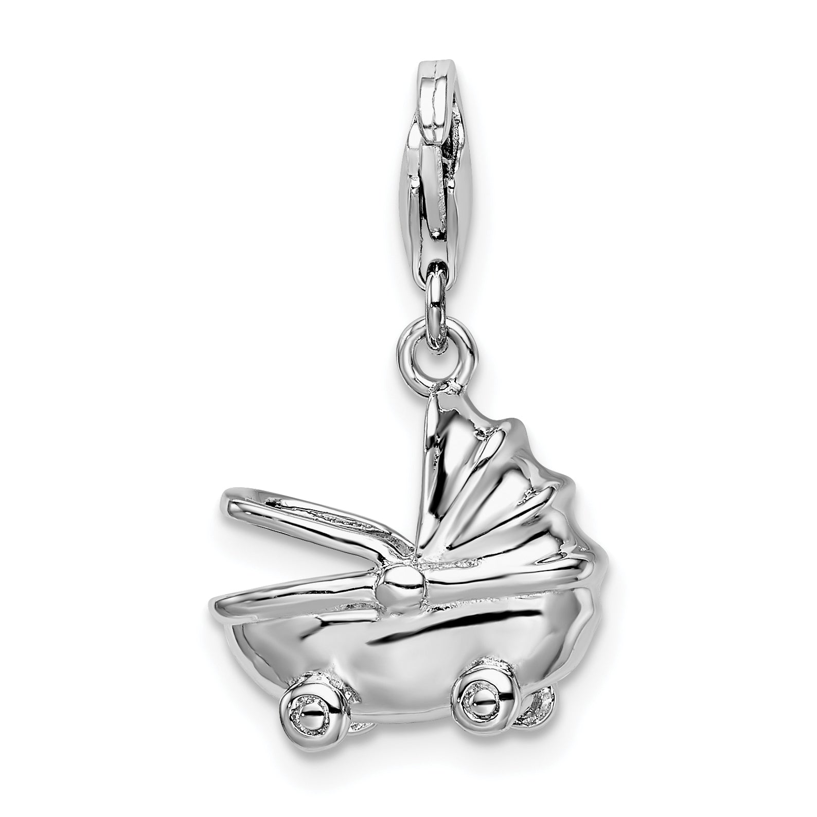 Amore La Vita Sterling Silver Rhodium-plated Polished 3-D Baby Carriage Charm with Fancy Lobster Clasp Main image