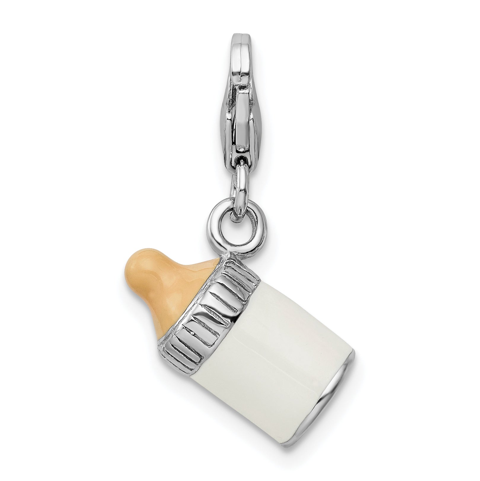 Amore La Vita Sterling Silver Baby Bottle Charm with Pink Enamel