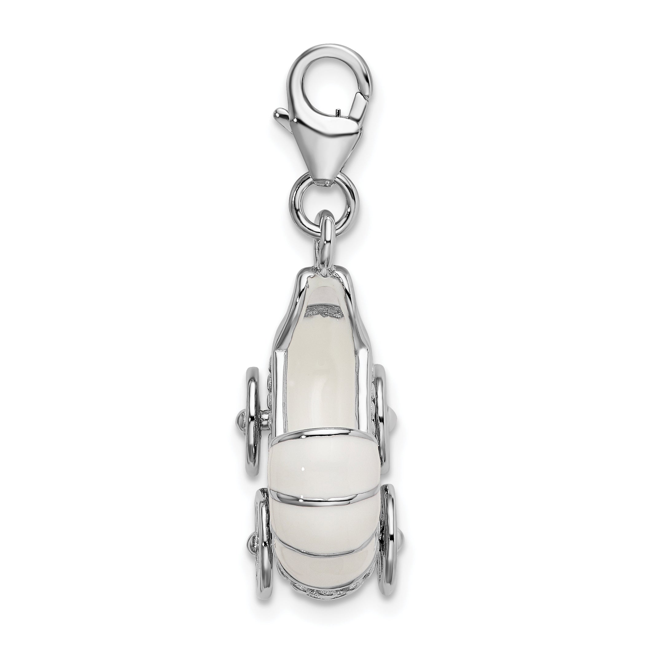 Amore La Vita Sterling Silver Rhodium-plated Polished 3-D Enameled Baby Carriage Charm with Fancy Lobster Clasp Secondary image