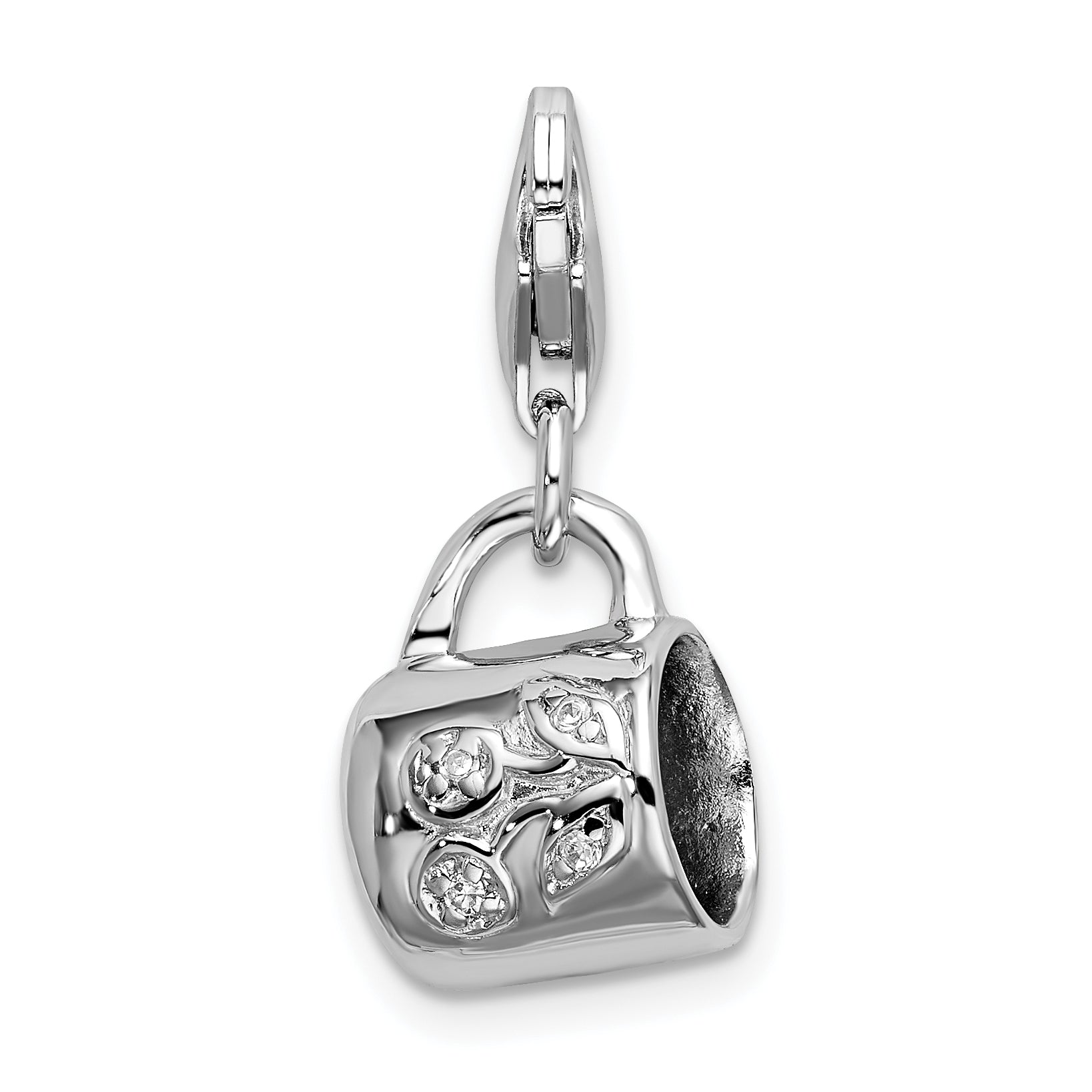 Amore La Vita Sterling Silver Rhodium-plated Polished 3-D Baby Cup Charm with Fancy Lobster Clasp Main image