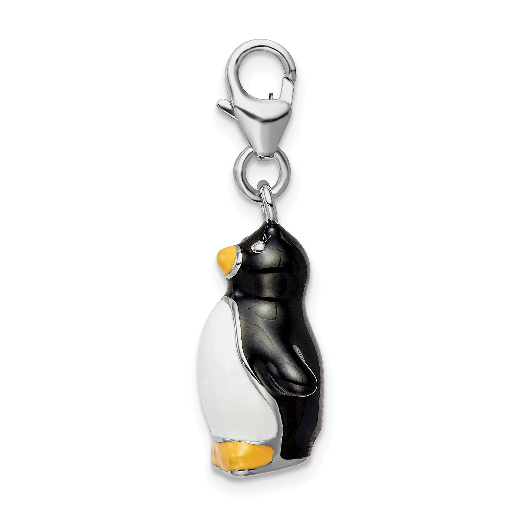 Amore La Vita Sterling Silver Rhodium-plated Polished 3-D Enameled Penguin Charm with Fancy Lobster Clasp Secondary image